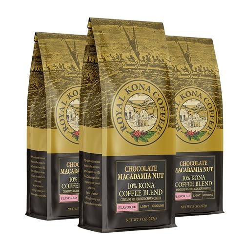 ROYAL KONA COFFEE - Medium Roast Ground Coffee, Vanilla Macadamia Flavor, 8 Ounce