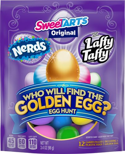Wonka Golden Egg Plastic Egg Hunt Mix, Candy Variety Pack Prefilled Easter Eggs, Pack of 12