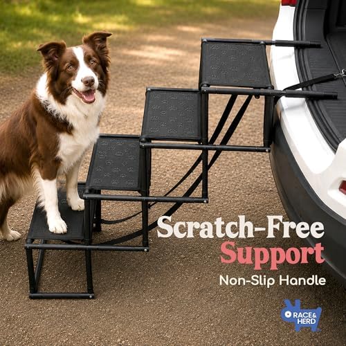 Race&Herd 18.5" Stairs for Dogs to Get in Car — Folding Dog Steps (Onyx) | Dog Stairs for Large Dogs