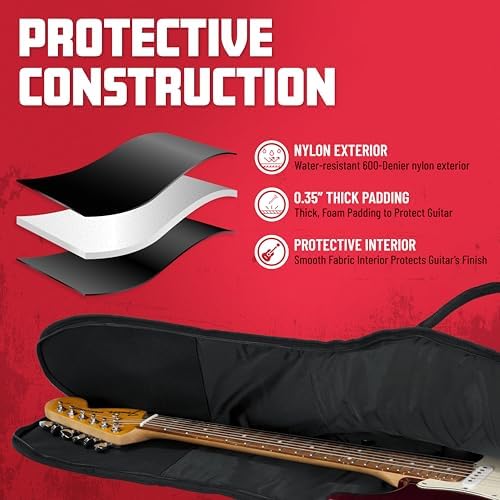 Gator Cases Foam Padded Electric Guitar Gig Bag, Fits Stratocaster and Telecaster Style Guitars up to 40.3" in Length (GBE-ELECT)