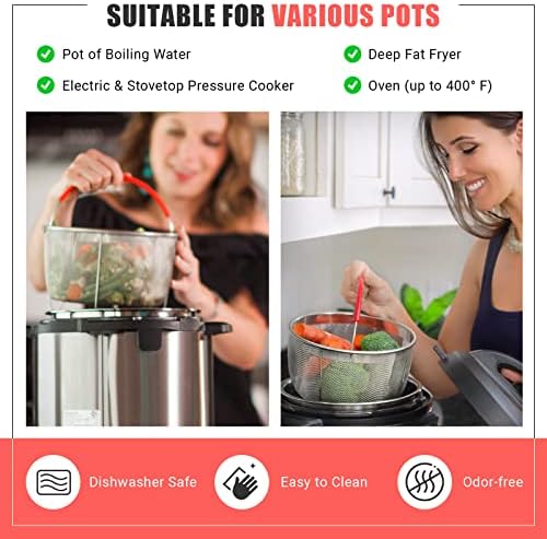 Salbree Steamer Basket for 6qt Instant Pot and Many Other Pressure Cookers | Stainless steel strainer insert with silicone handle fits the 6qt Instant Pot and most air fryers. Comes in 3 different sizes