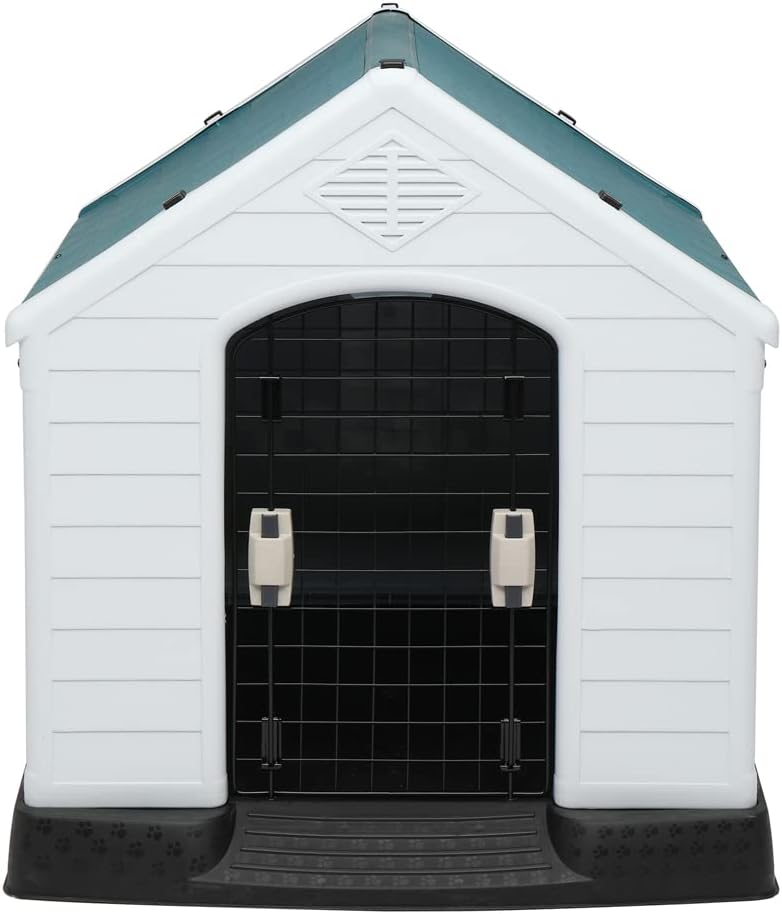 Bonnlo Plastic Dog House, 33" Pet Dog Kennel with Door Water Resistant for Small Medium Sized Dogs, Indoor & Outdoor Use (32.7" H)