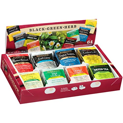 Bigelow Tea Green Tea Assortment, 64 Count (Pack of 1) | Individually Wrapped Tea Bags with Classic, Decaffeinated, Mint, Peach, Constant Comment, Lemon, Mango, and Earl Grey Teas