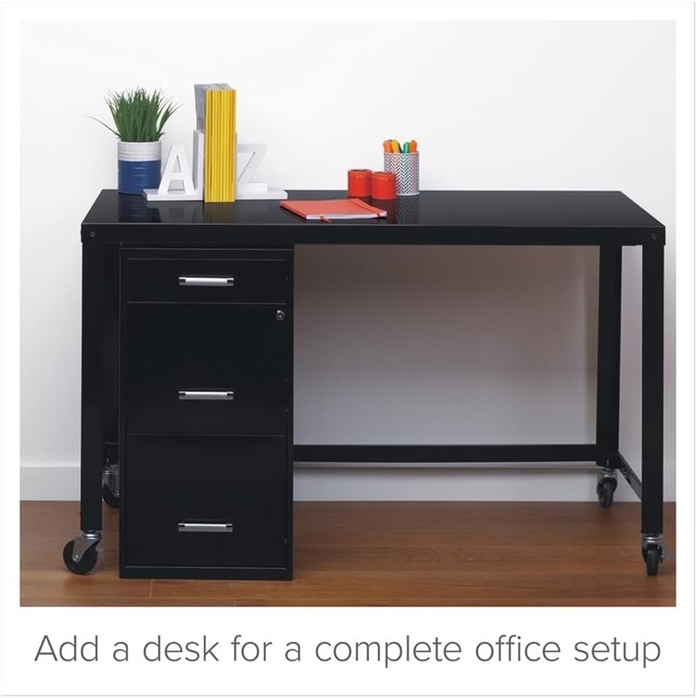 Scranton & Co 3-Drawer Metal Filing Cabinet, 27.32" H x 14.25" W x 18.00" D, Pearl White Finish, Locking Storage with Letter-Size File Drawers, Non-Porous Painted Steel for Home or Office