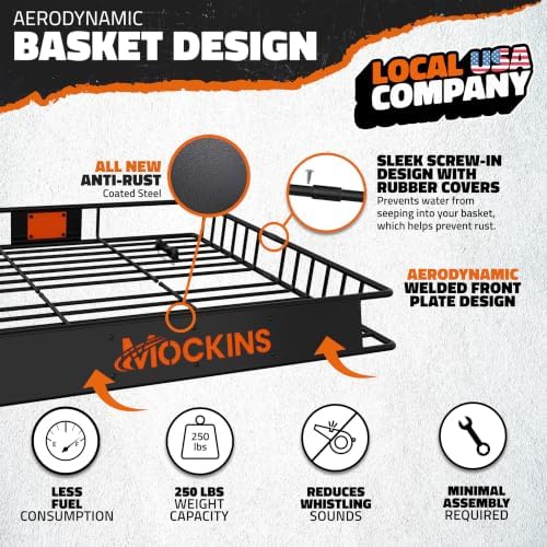 Mockins 90"x50"x5" XXL Heavy Duty Roof Rack Cargo Carrier w/ 250 Lbs. Cap | With 50 Cu Ft Waterproof Soft Vinyl Rooftop Cargo Bag | Roof Basket for