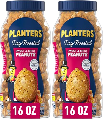 PLANTERS Salted Peanuts, Party Snacks, 16 Oz (1 Ct) | Dry Roasted Salted Peanuts. 0g Trans Fat. Resealable Jar. Snacks for Adults. Party Mix, Flavored Nuts