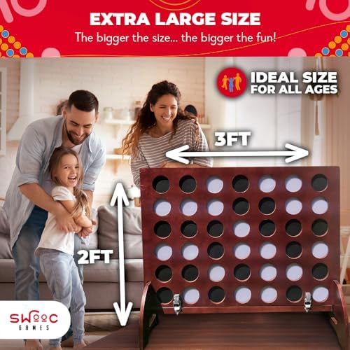 Swooc - Giant Four in a Row (All Weather) with Carrying Case & 60% Quieter Design - Giant Game Outdoor for Adults and Family - 4 in a Row Life Size