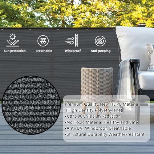 SUNLAX 3'x10' Black Balcony Privacy Screen Fence Windscreen 90% UV Block