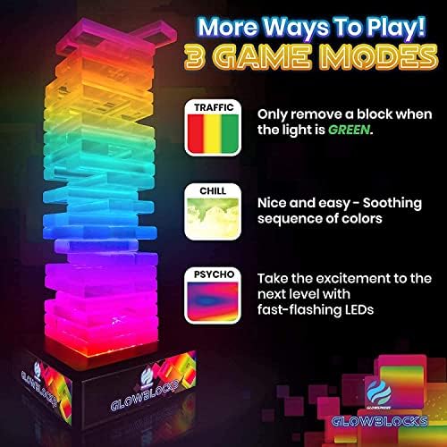 Glowsphere Glowblocks Light-Up Tumbling Tower Game, First Ever LED Building Blocks Stacking Game