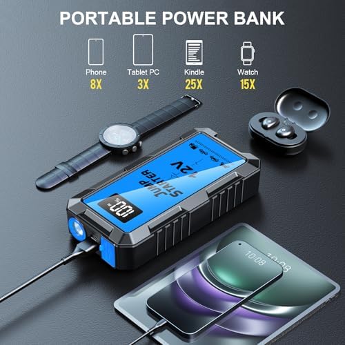 8000A Car Battery Jump Starter Box with Jumper Cables, 12V Car Jump Starter Portable (All Gas