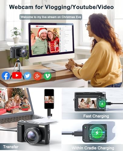 4K Digital Camera for Beginners & Teens, with Flip Screen, 32G Card(Black) | 48MP Camera for Photography, Vlogging Camera for YouTube, Travel