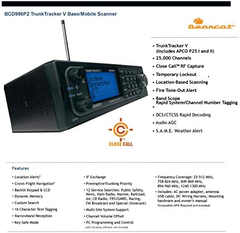 Uniden BCD996P2 Digital Mobile TrunkTracker V Scanner, 25,000 Dynamically Allocated Channels & (BC7) Bearcat 7-Watt External Communications Speaker