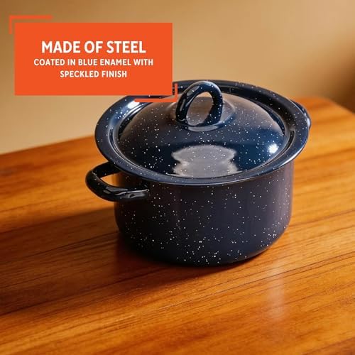 IMUSA USA C20666-1062810W Speckled Enamel Stock Pot with Lid, 4 Quart, Blue | Speckled Enamel Finish, Durable Steel Construction, Ideal for Soups and Stews, Great for Everyday Family Meals