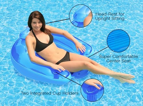 Poolmaster Paradise Water Chair, Inflatable Adult Pool Float Lounge Chair with Backrest, Armrests & Dual Cup Holders, Comfortable Floating Seat for Pool, Lake, Beach or River Relaxation