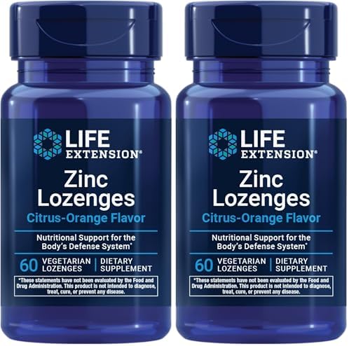 Life Extension Zinc Lozenges – Citrus-Orange Flavor – for Healthy Protein Synthesis & Immune Health - Inflammation Management Supplement - Gluten-Free, Non-GMO – 60 Vegetarian Lozenges | Made with Zinc Oxide & Zinc Gluconate, Fast-Acting Formula, Tasty C…
