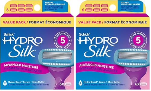 Schick Hydro Silk Moisture Razor Blade Refills, 4 Count | 5-Blade Moisturizing Razors for Women | Womens Moisturizing Razor Refills