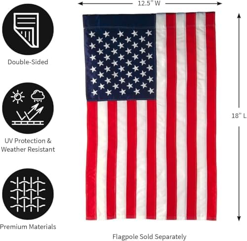 Evergreen American Flag 12x18 Double Sided | Patriotic House Flags For Outside Outdoor | Small American Flag Garden Size | Embroidered Stars and Stripes | USA Residential or Commercial
