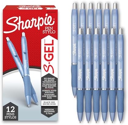 Sharpie S-Gel Gel Pens, Pearl White Body, Black Ink, Medium Point (0.7mm), 12 Count - For Journaling, Writing, Note-Taking, School, Office Supplies