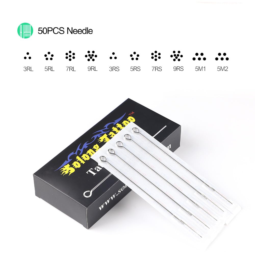 Solong Complete Tattoo Kit 4 Pro Machine Guns 54 Inks Power Supply Foot Pedal Needles Grips Tips Carry Case TK456-US（Machine color random）
