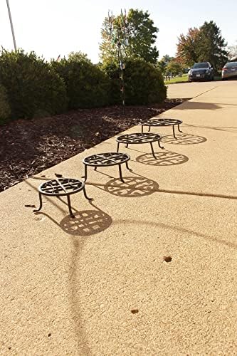Red Carpet Studios Set of Four Round Black Iron Plant Stands, Scroll Pattern
