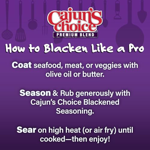 Cajun's Choice Blackened Seasoning - 2.75 oz Jar, Pack of 2, All Natural, Low Salt, Gluten-Free - Authentic Louisiana Spice for Fish & BBQ | Low-sodium, all-natural seasoning and rub for fish, seafood, chicken, pork, steak, vegetables and salads.