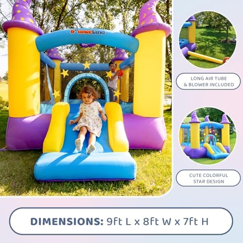 Wizard Inflatable Bounce House Bouncer, Spacious Bouncing Area with Fun Slide, Safe hook-and-loop fastener Entrance, Basketball Hoop