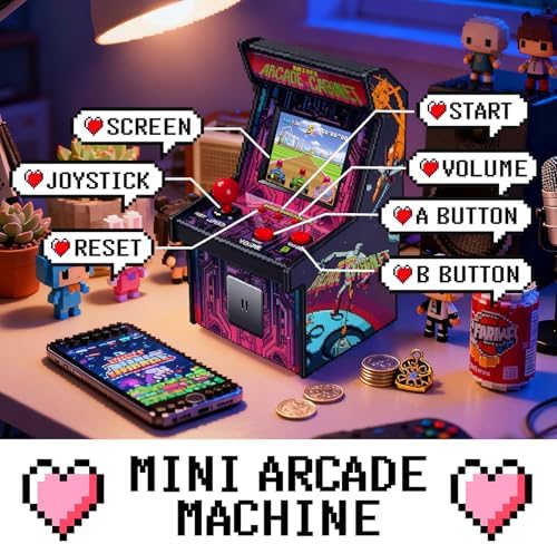 16 Bit Mini Arcade Machine Handheld Games Console for Kids Adults, 8-Way Joystick, 2.5'' Large Screen, 220 Built-in Classic Video Games, Gift for Kids