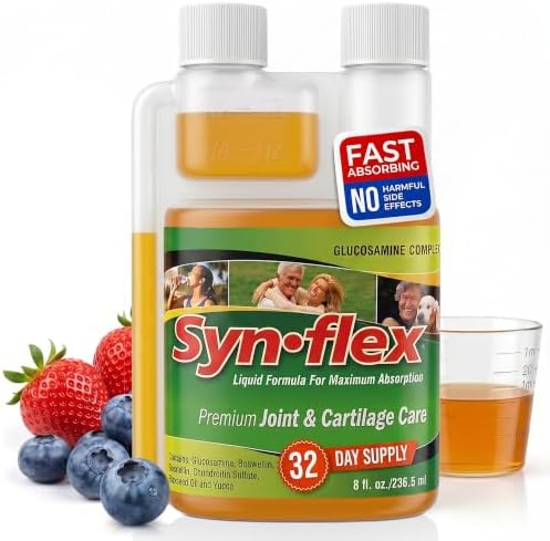 Synflex Joint Support Supplement 32-Day Supply 8oz | Liquid Glucosamine 1500mg & Chondroitin | HSA/FSA High Concentration Orange Flavor with White Willow Bark, Manganese & Boswellia for Men & Women