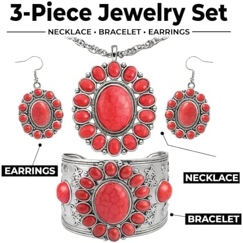 Shop LC Howlite Western Jewelry Set for Women Boho Cowgirl | 3-Piece Necklace Bracelet Earrings, Turquoise-Inspired, Chunky Statement, Southwestern