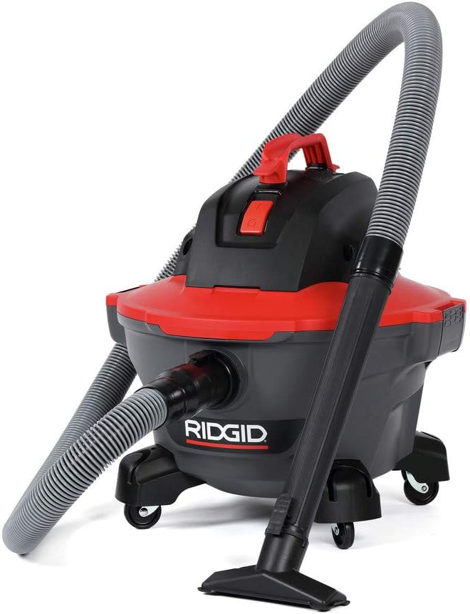 RIDGID 62698 RT0600 NXT 6-Gal. Wet Dry Shop Vacuum with Casters, 4.25 Peak HP Motor, and Pro Locking Hose, Dark Gray and Red
