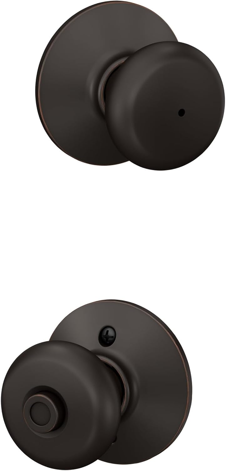Schlage Plymouth Bed/Bath Privacy Door Knob with Lock, Satin Nickel | Interior bedroom or bathroom door knob with push button lock, Easy to install, Certified durability, Universal fit