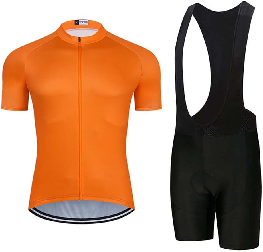 Men's Quick-Dry Cycling Jersey Set Road Bike Bicycle Shirt + Bib Shorts with 9D Gel Pad MTB Riding Clothing Kit