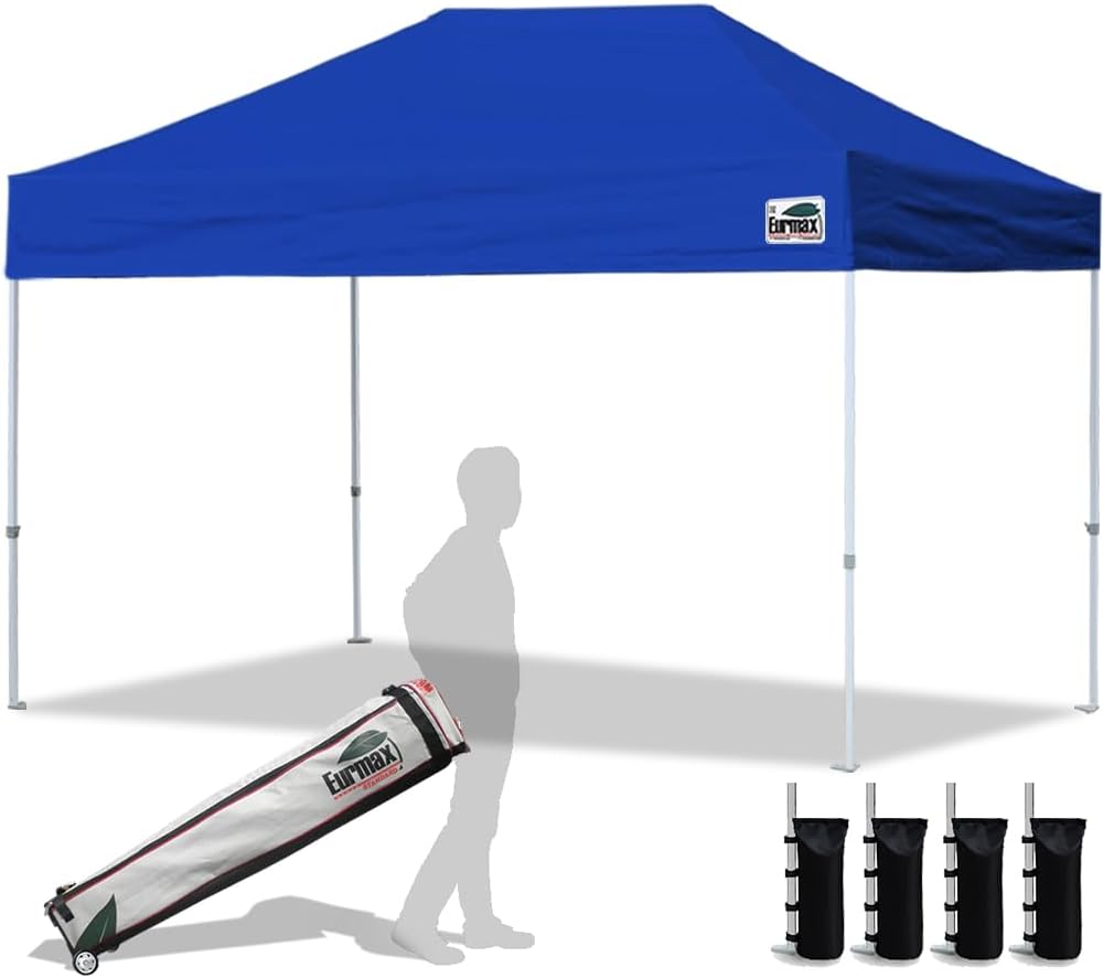 Eurmax USA 10x10ft Pop Up Canopy,Commercial Instant Tent for Outdoor Events,Patented No-Tip Rolling Storage Bag with 4 Sandbags,UV & Water Resistant,Heavy Duty Portable Shelter Gazebo,Black