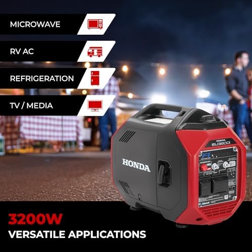 Honda EU3200i 3200 Watt Inverter Generator, Super Quiet 120V Gas Powered Portable Generator for Camping, RV or Home Backup Power Supply