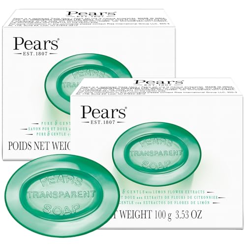 Pears Soap, Pure & Gentle with Lemon Flower Extract, 3-Pack – Transparent Green Glycerin Soap for Radiant, Glowing Skin, 4.4 Oz Ea