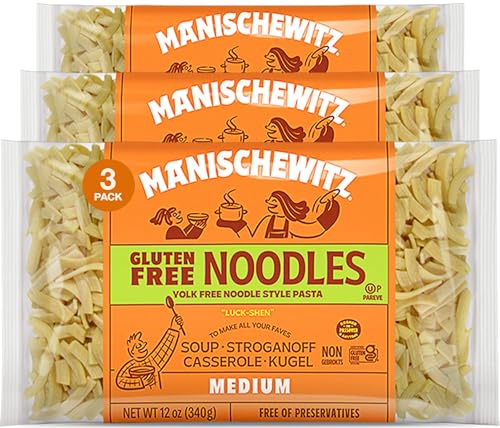 Manishewitz Gluten Free Medium Noodles 12oz (3 Pack) All Natural, Yolk Free, Low Sodium, Kosher for Passover and Year Round