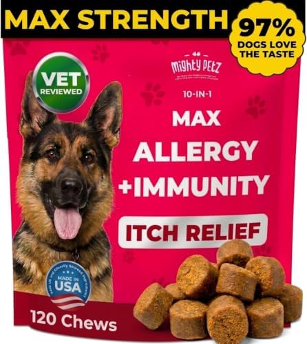 Mighty Petz MAX Dog Allergy Relief Chews - Itch Relief with Colostrum, Probiotics & Immune Support for Seasonal Allergies & Itchy Skin