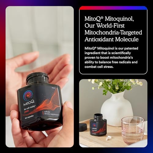 MitoQ Pure Advanced Mitochondria Supplement - Superior Bioavailability to CoQ10 - Patented Vitality Supplement for Sustained Energy, Heart Health, Metabolic Support, and Healthy Aging (60 Capsules)
