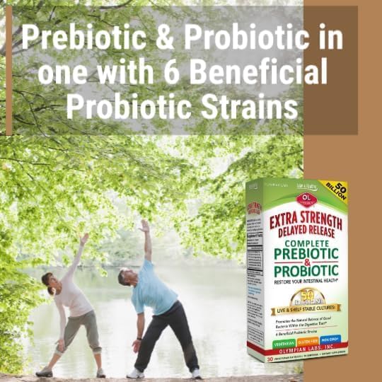 Olympian Labs Complete Prebiotic and Probiotic Supplement - 25 Billion Live Shelf Stable Cultures - 30 Vegetarian Capsules, Helps Restore the Natural Balance Within the Digestive Tract.