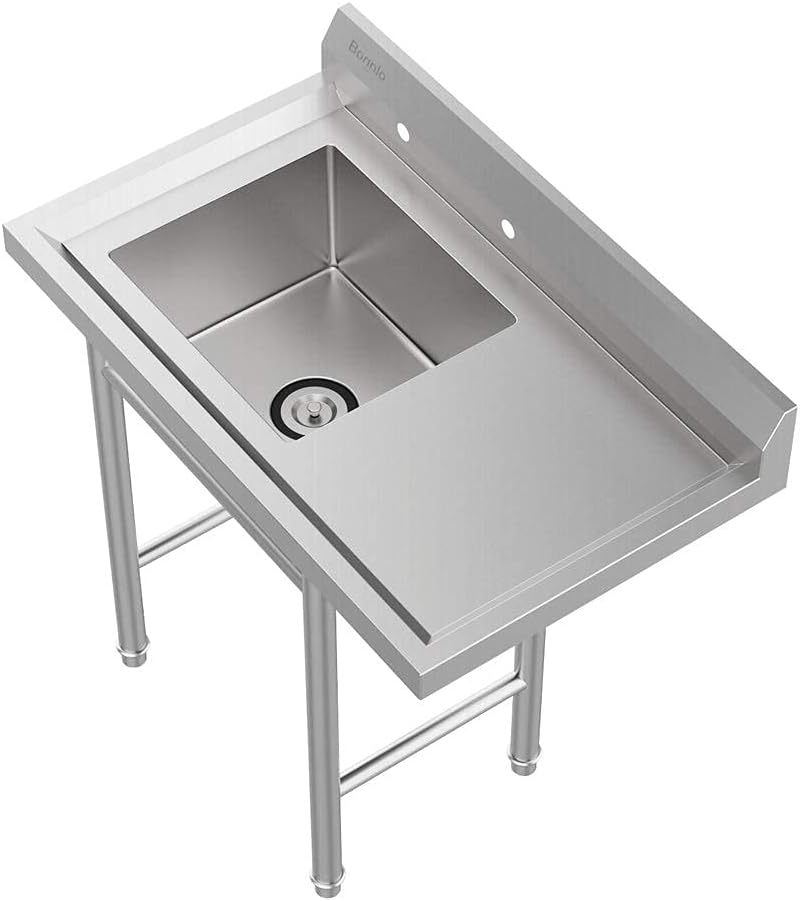 Bonnlo 304 Stainless Steel Utility Sink with Drainboard, One Compartment Workbench Sink Commercial Sink for Restaurant, Laundry Room, Backyard