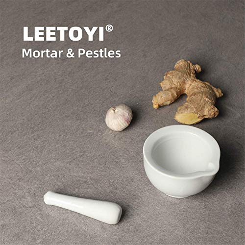 LEETOYI Small Ceramic Mortar Pestle Set, Herb Grinder Pill Crusher 3.3-inch
