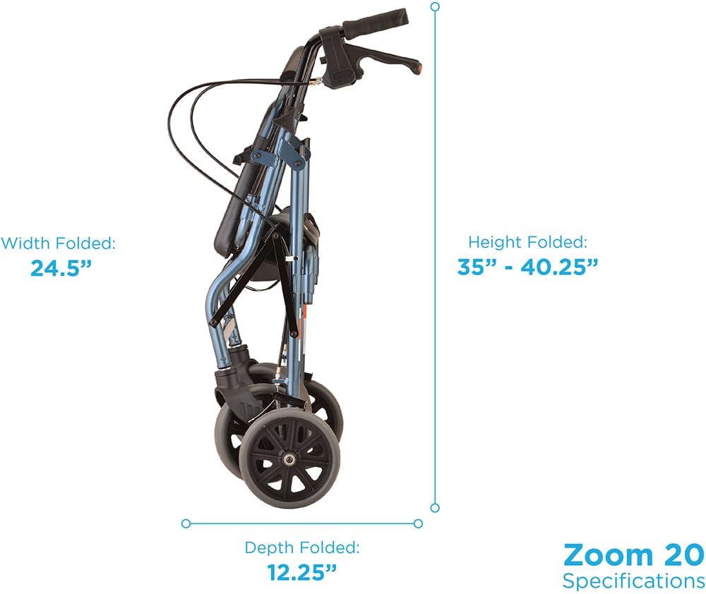 NOVA Zoom 22 Rollator Walker for Seniors, Rolling Walker with Locking Hand Brakes, Padded Seat & 8" Wheels, Lock N Load for Easy Transport & Storage, Adjustable Height 5'5"–6'1", Red
