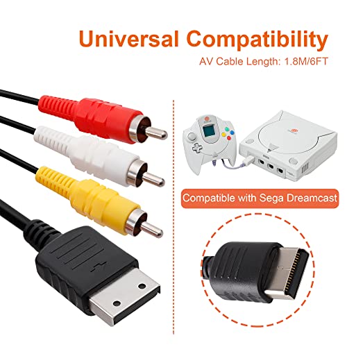 Power Cord and AV Cable for Dreamcast, 2 Prong Power Supply & Audio Video RCA AV Cable Compatible with Sega Dreamcast DC Console