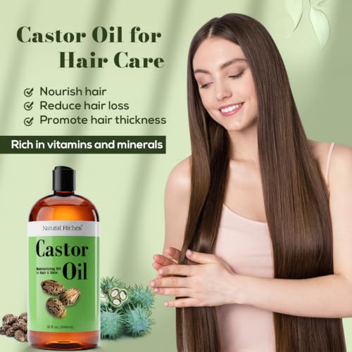 Natural Riches Castor Oil Cold pressed for Dry Skin Hair Loss Dandruff Thicker Hair - Moisturizes heals Scalp Skin Hair growth Thicker Eyelashes & Eyebrows