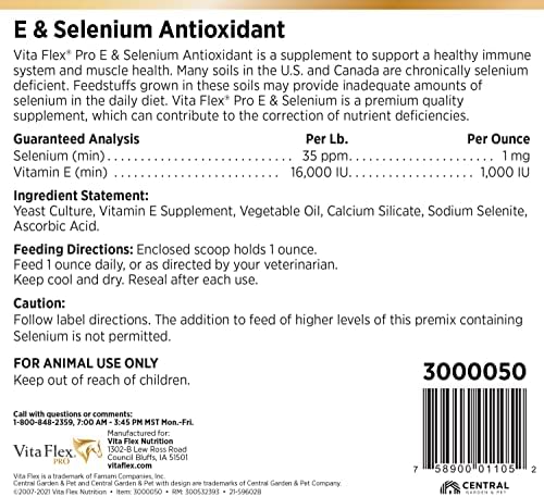 Vita Flex Pro E & Selenium Supplement for Horses, 320-Day Supply | Vitamin E & Selenium Powder, Balanced Antioxidants, Equine Vitamin E Supplement