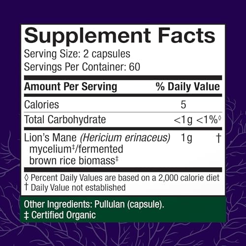 Host Defense Mushrooms Lion's Mane - Brain Health Support Supplement for Focus & Memory Function - Immune & Nervous System Support Supplement- 30 Capsules