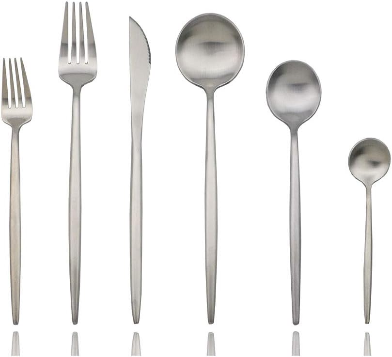 JASHII Luxury 18/10 Rainbow Flatware Set - 304 Stainless Steel Colorful Cutlery - 5-Piece Adaline Royal Modern Satin Finish for Birthday