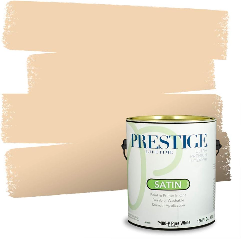 PRESTIGE Paints Exterior Paint and Primer In One, 1-Gallon, Satin, Comparable Match of Sherwin Williams* Cachet Cream*