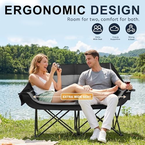 Oversized Camping Chairs for Adult - Heavy Duty Padded Portable Folding Chair XL Collapsible Camp Chair with Cup Holder Side Pocket for Outdoor Lawn Beach Sport Fishing Support 500LBS, Grey