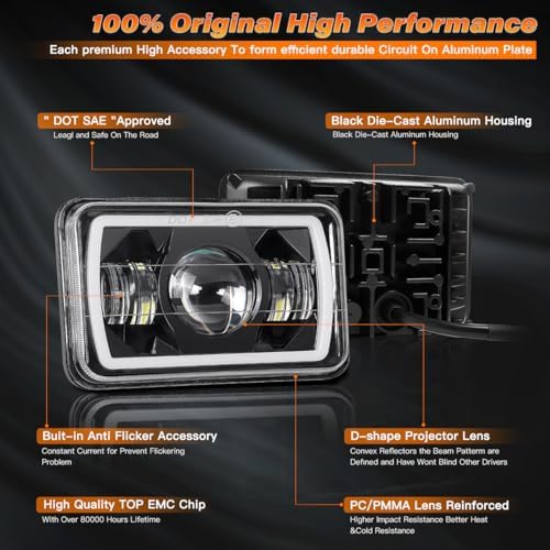 5x7/7x6in H6054 LED Headlights DOT Approved Hi/Low Sealed Beam 2PCS